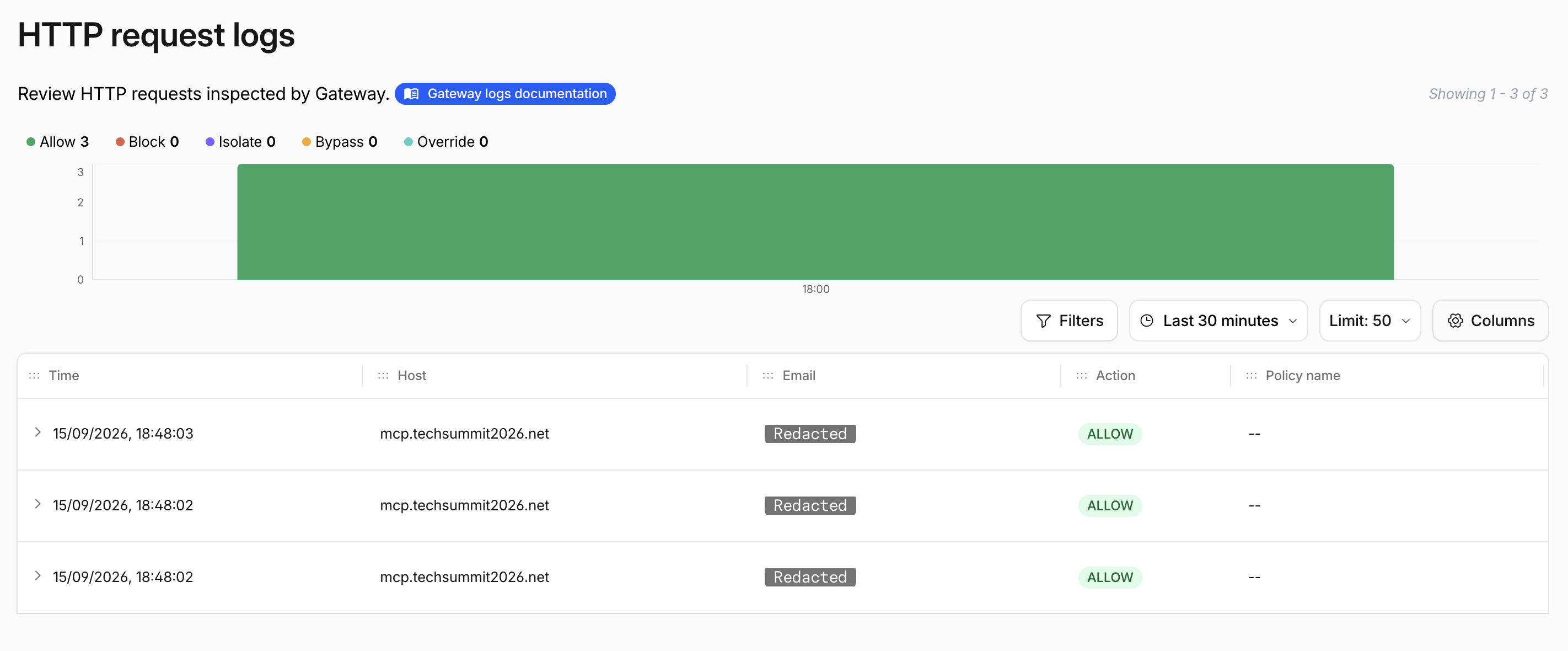 Allowed MCP requests to the Operations server in Gateway HTTP logs